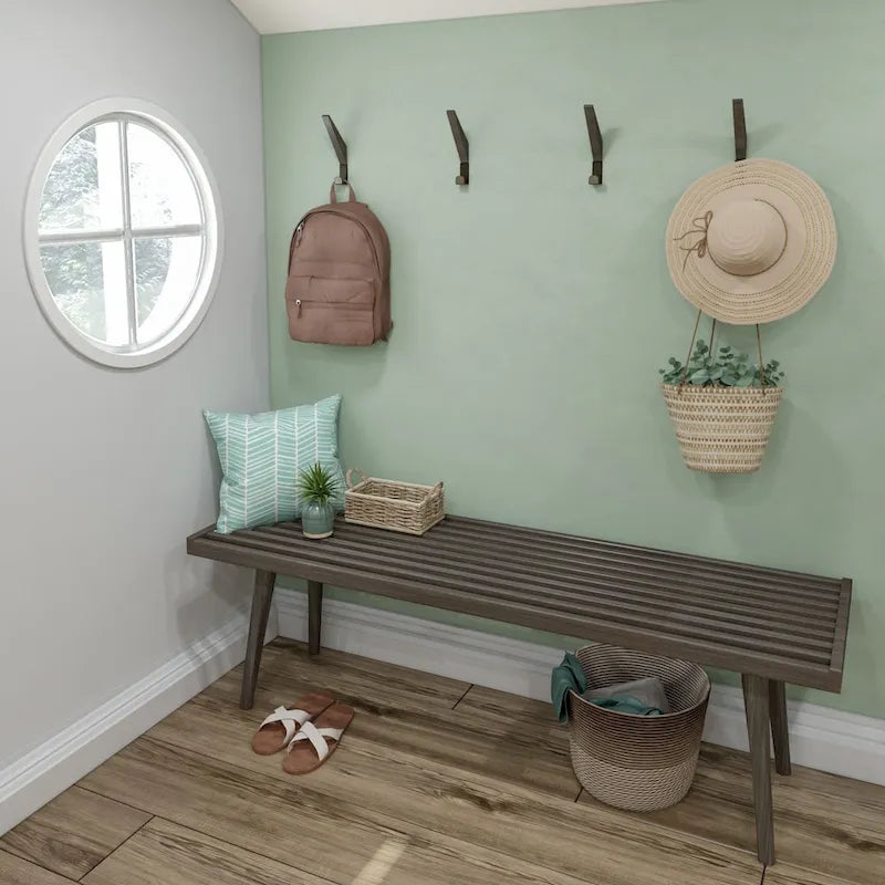 Banco doble de entrada de madera de mediados de siglo - 56.3 L x 16.5 W x 17.5 H