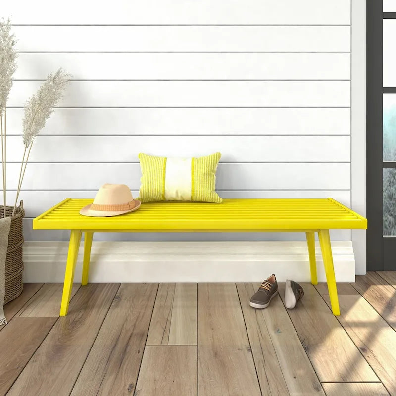 Banco doble de entrada de madera de mediados de siglo - 56.3 L x 16.5 W x 17.5 H