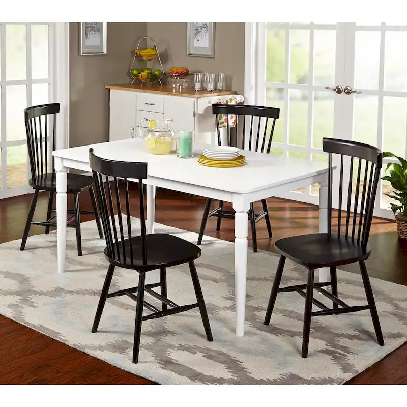 Juego de comedor de 5 piezas, mesa rectangular con 4 sillas, madera de caucho