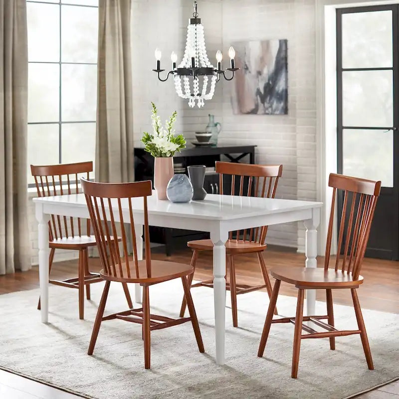 Juego de comedor de 5 piezas, mesa rectangular con 4 sillas, madera de caucho