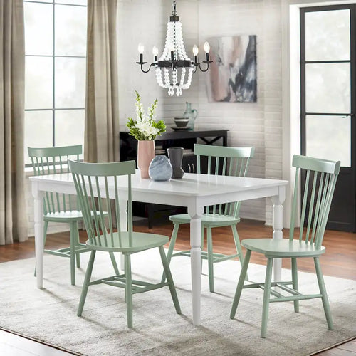 Juego de comedor de 5 piezas, mesa rectangular con 4 sillas, madera de caucho