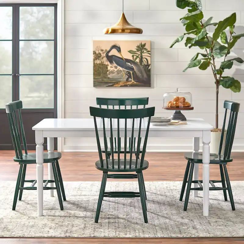 Juego de comedor de 5 piezas, mesa rectangular con 4 sillas, madera de caucho
