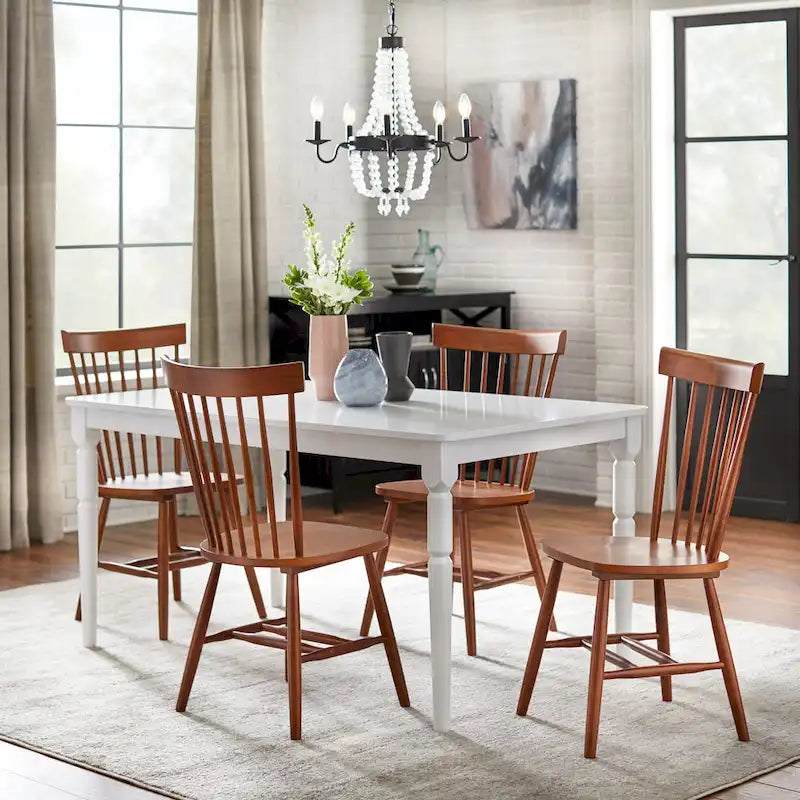 Juego de comedor de 5 piezas, mesa rectangular con 4 sillas, madera de caucho