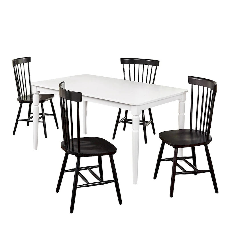 Juego de comedor de 5 piezas, mesa rectangular con 4 sillas, madera de caucho