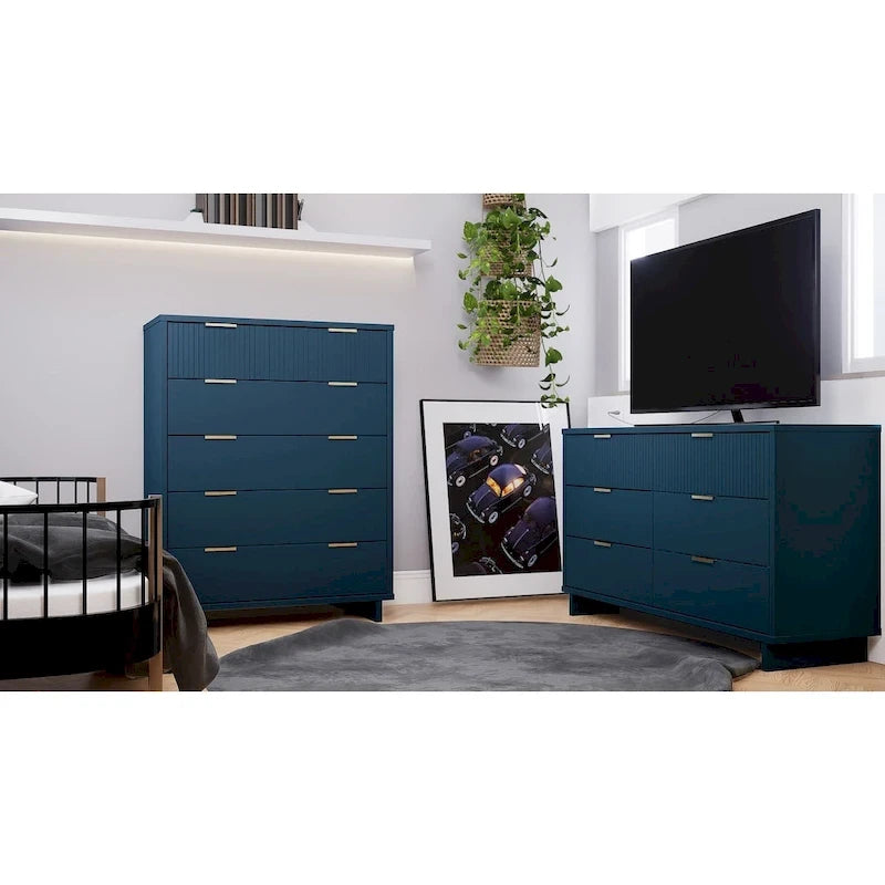 Juego de tocador de 2 piezas para dormitorio – Cómoda alta y tocador doble