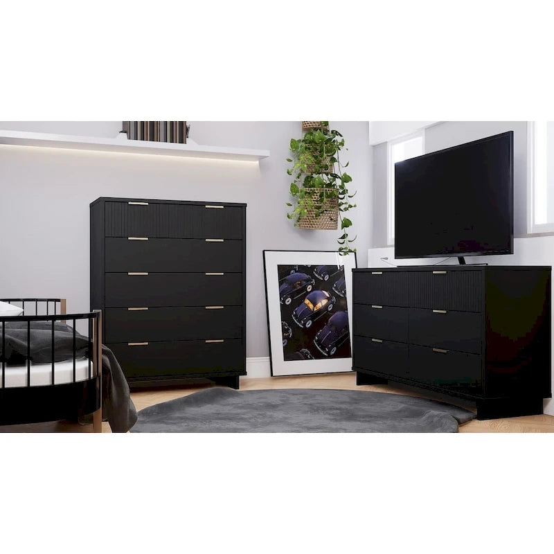 Juego de tocador de 2 piezas para dormitorio – Cómoda alta y tocador doble