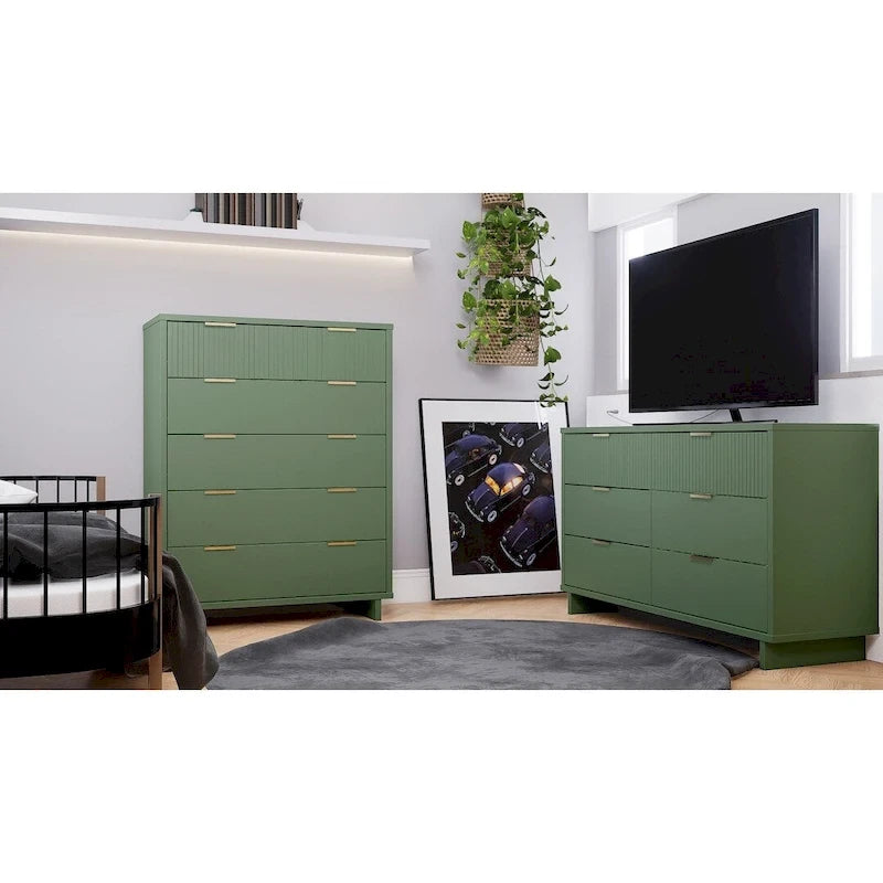 Juego de tocador de 2 piezas para dormitorio – Cómoda alta y tocador doble