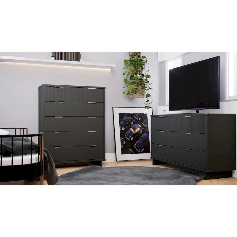 Juego de tocador de 2 piezas para dormitorio – Cómoda alta y tocador doble