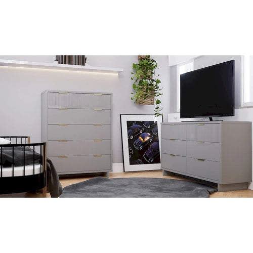 Juego de tocador de 2 piezas para dormitorio – Cómoda alta y tocador doble