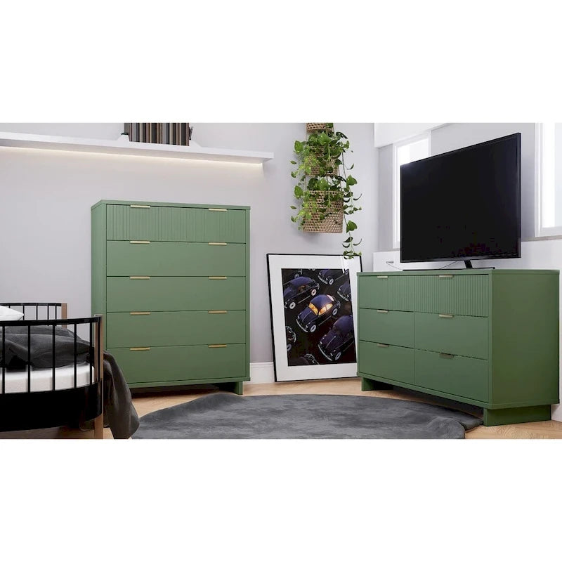 Juego de tocador de 2 piezas para dormitorio – Cómoda alta y tocador doble