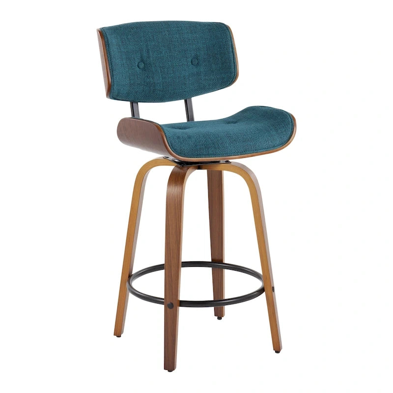 Taburete de barra de altura fija de 26" con patas de madera curvada