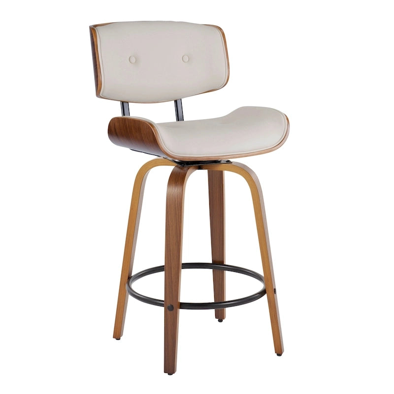 Taburete de barra de altura fija de 26" con patas de madera curvada