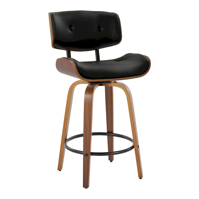 Taburete de barra de altura fija de 26" con patas de madera curvada