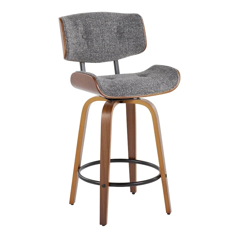 Taburete de barra de altura fija de 26" con patas de madera curvada