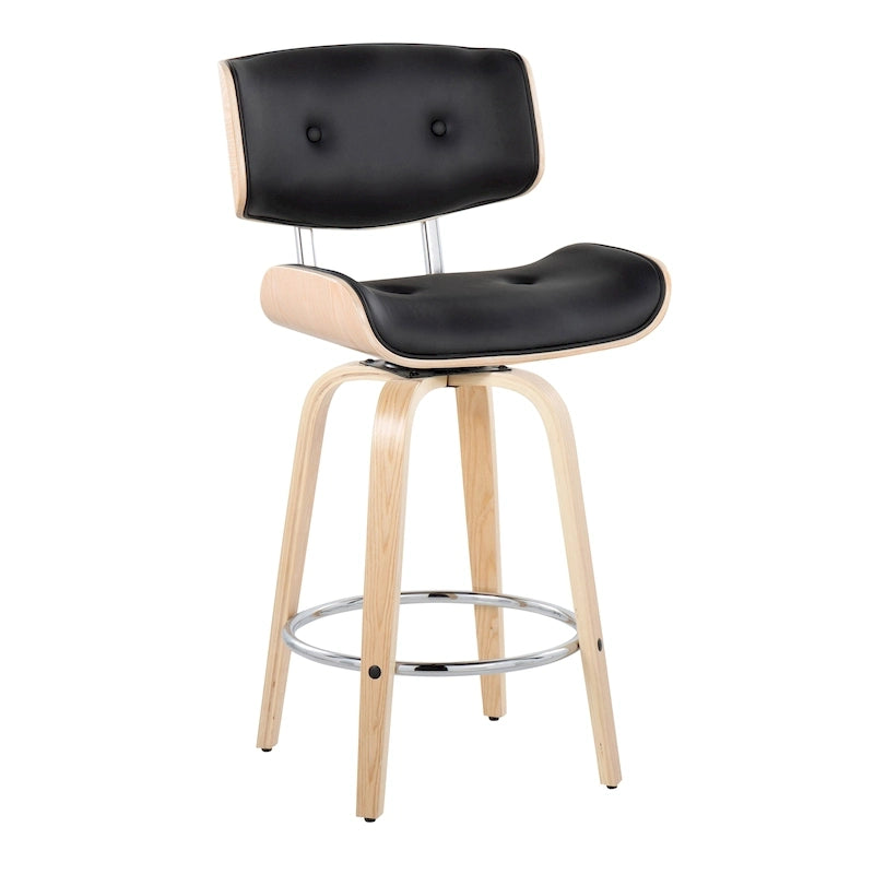 Taburete de barra de altura fija de 26" con patas de madera curvada