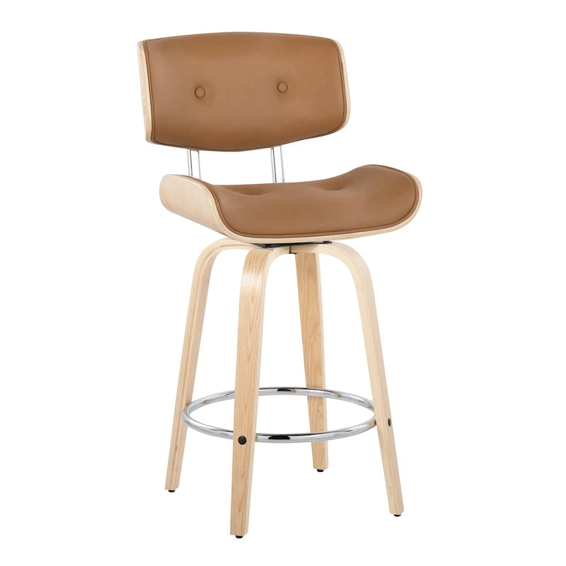 Taburete de barra de altura fija de 26" con patas de madera curvada