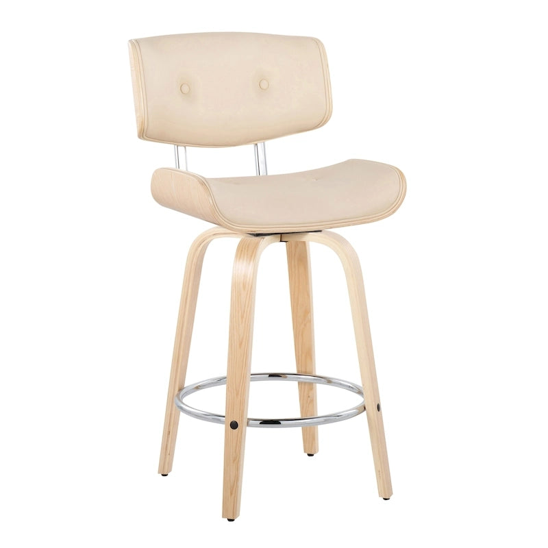 Taburete de barra de altura fija de 26" con patas de madera curvada