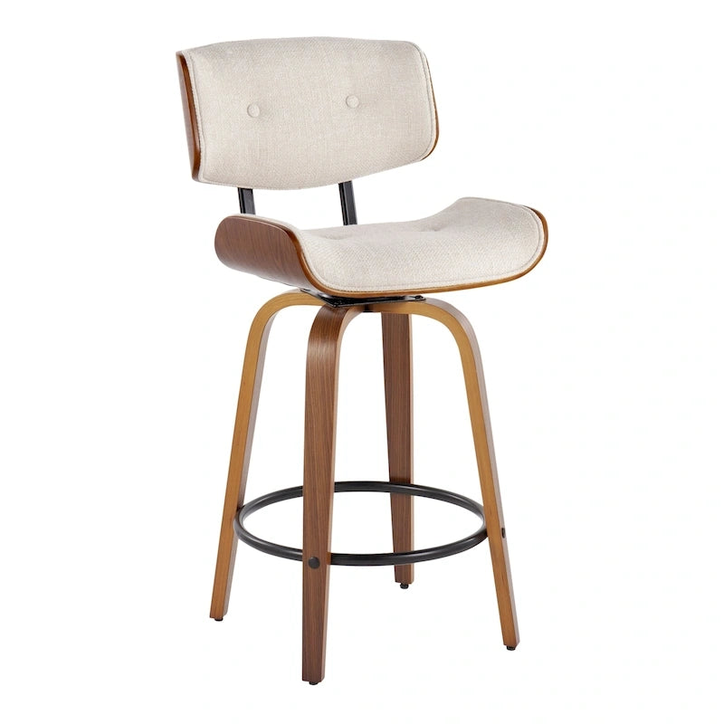 Taburete de barra de altura fija de 26" con patas de madera curvada