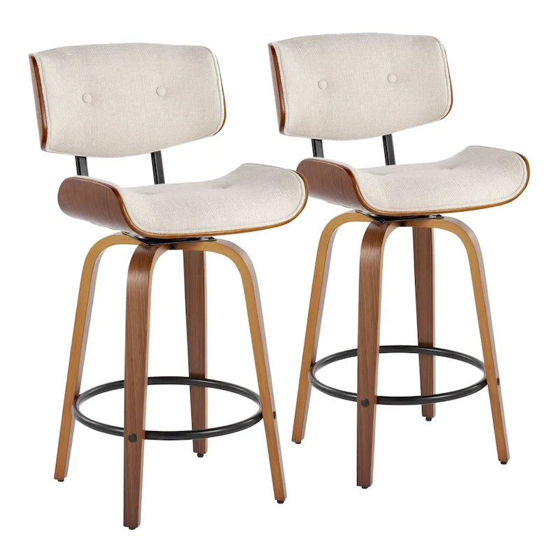 Taburete de barra de altura fija de 26" con patas de madera curvada