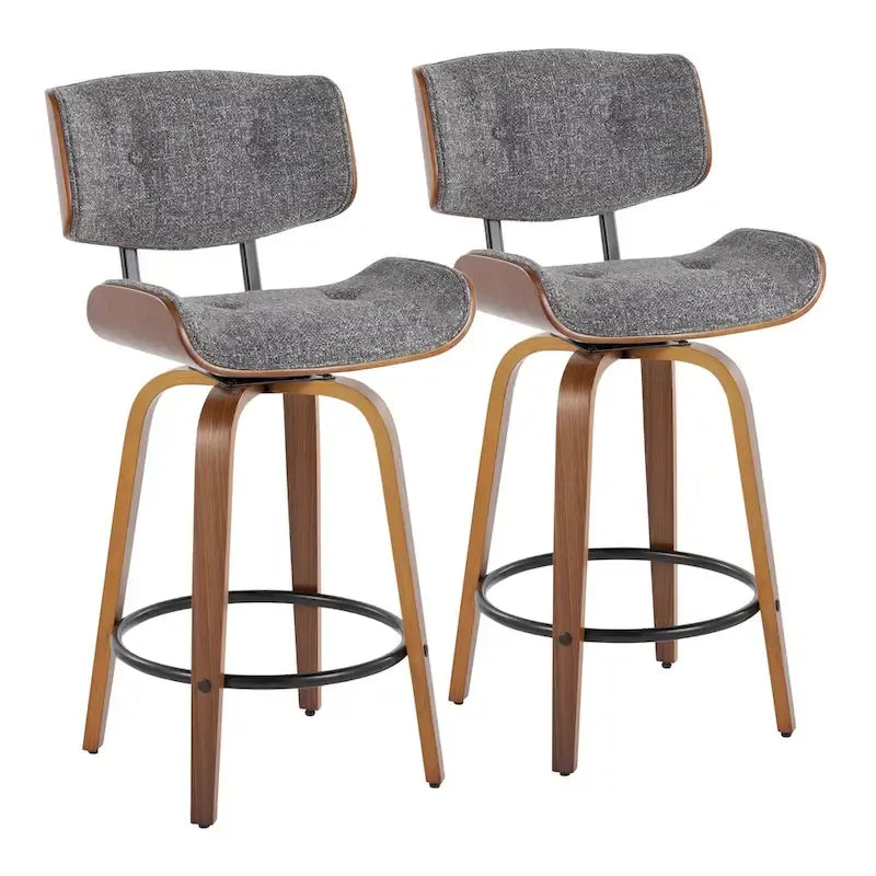 Taburete de barra de altura fija de 26" con patas de madera curvada