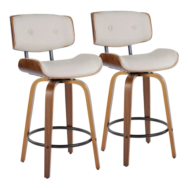 Taburete de barra de altura fija de 26" con patas de madera curvada