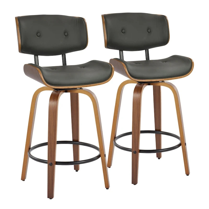 Taburete de barra de altura fija de 26" con patas de madera curvada