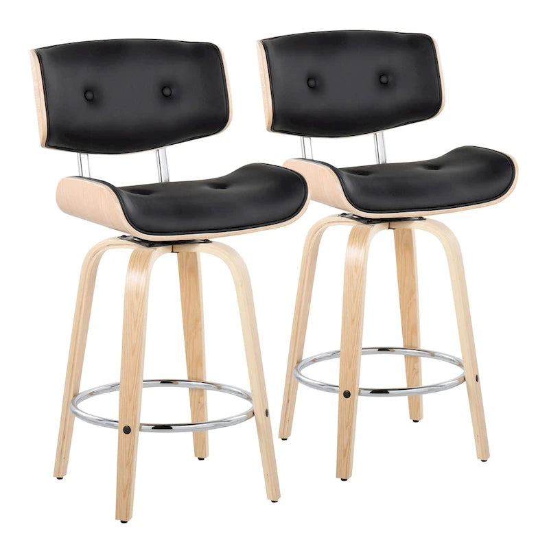 Taburete de barra de altura fija de 26" con patas de madera curvada