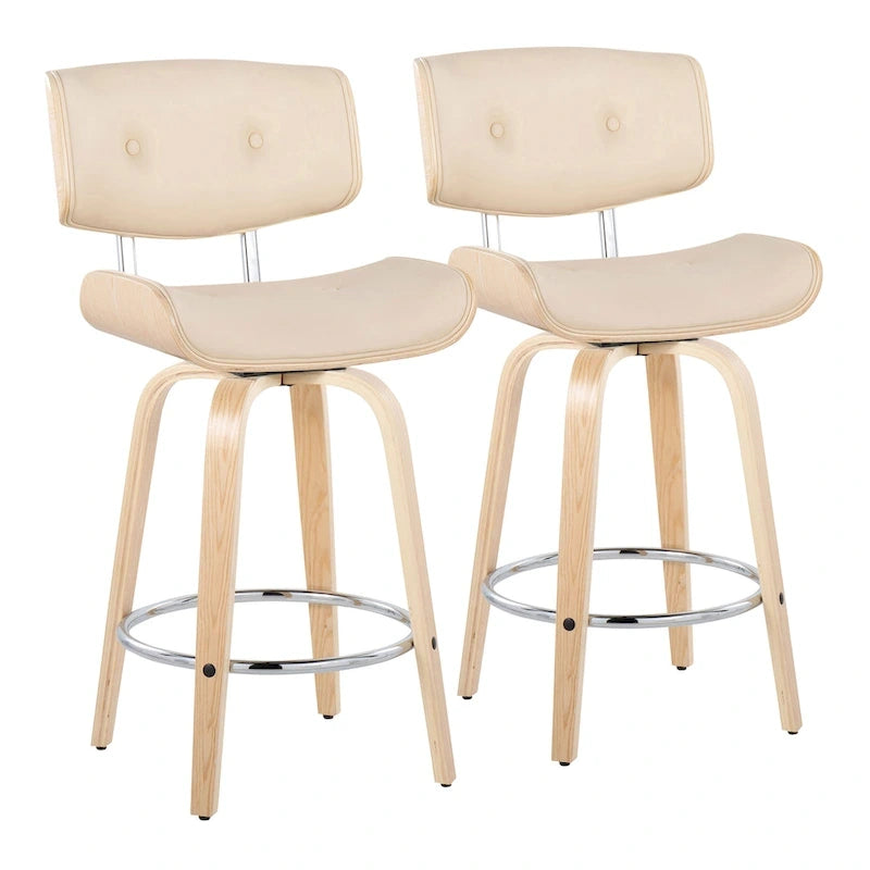Taburete de barra de altura fija de 26" con patas de madera curvada