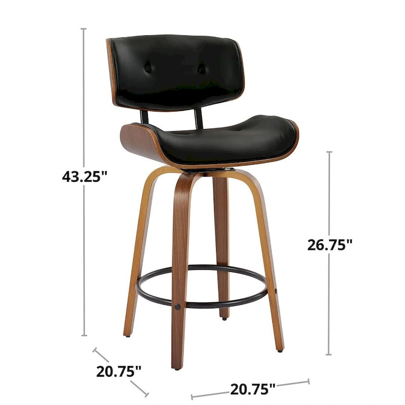 Taburete de barra de altura fija de 26" con patas de madera curvada