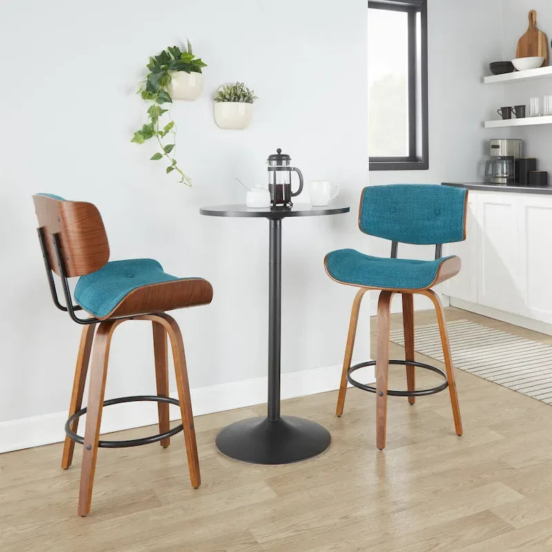 Taburete de barra de altura fija de 26" con patas de madera curvada