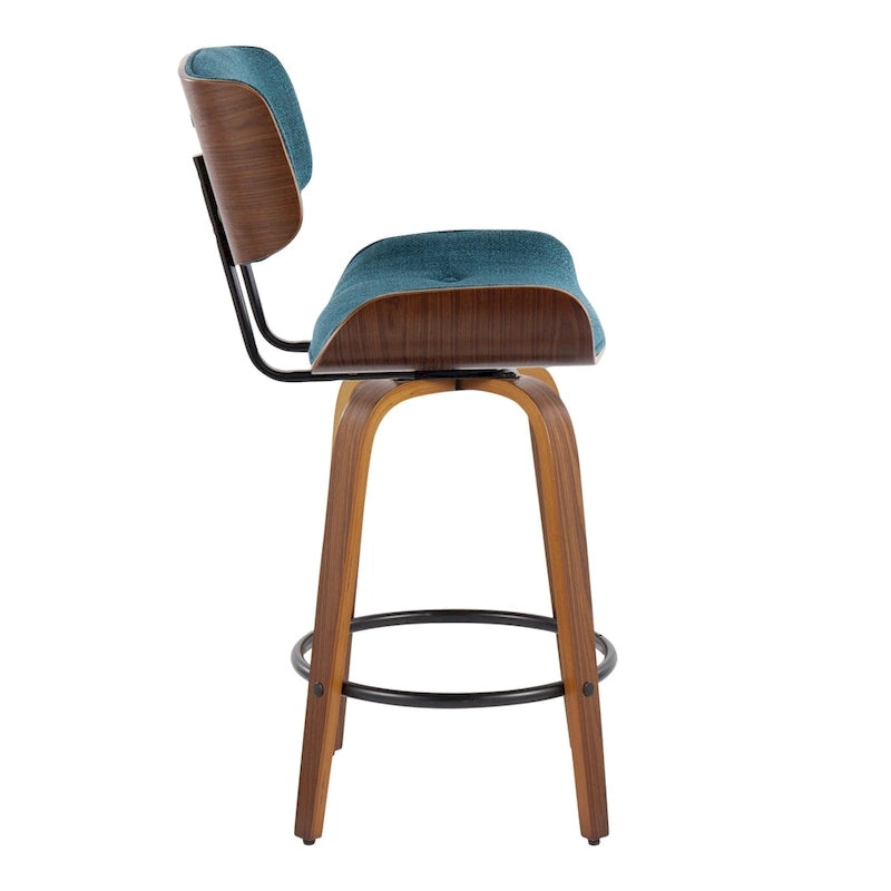 Taburete de barra de altura fija de 26" con patas de madera curvada