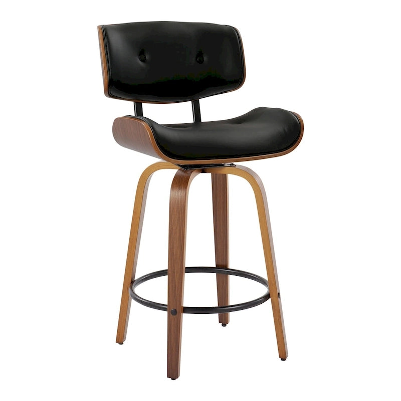 Taburete de barra de altura fija de 26" con patas de madera curvada