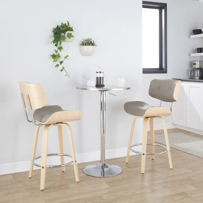 Taburete de barra de altura fija de 26" con patas de madera curvada