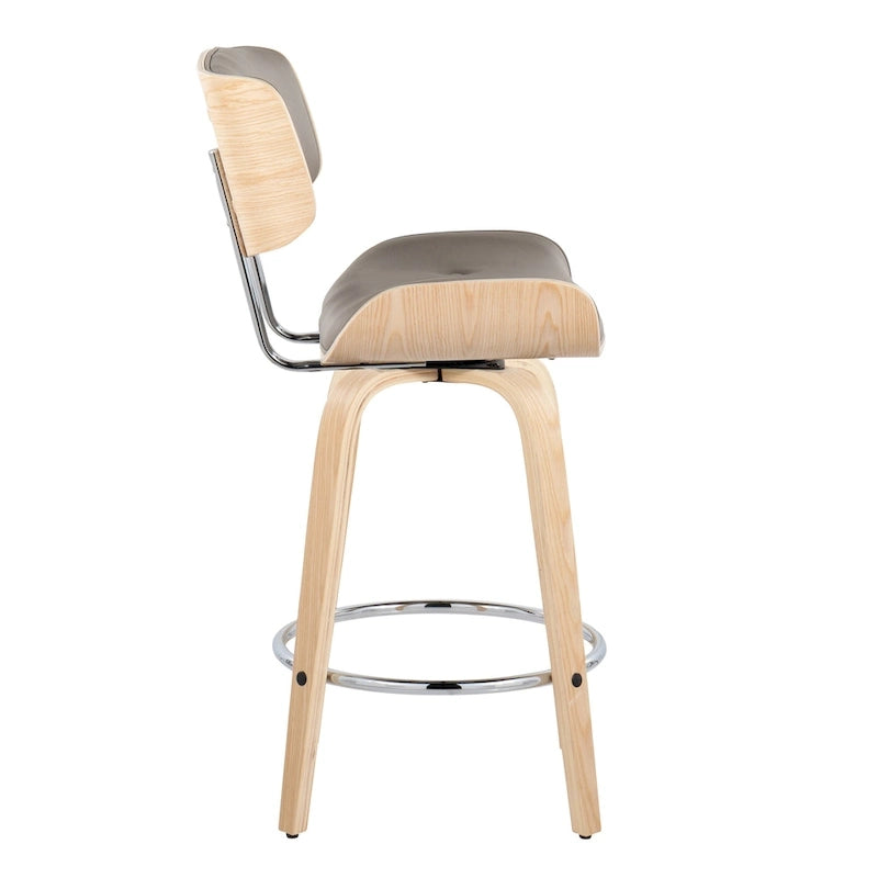 Taburete de barra de altura fija de 26" con patas de madera curvada