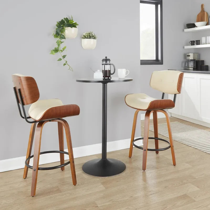 Taburete de barra de altura fija de 26" con patas de madera curvada