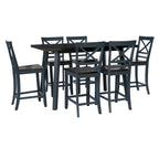 Comedor de altura de mostrador de 7 piezas, azul/gris, caucho/álamo