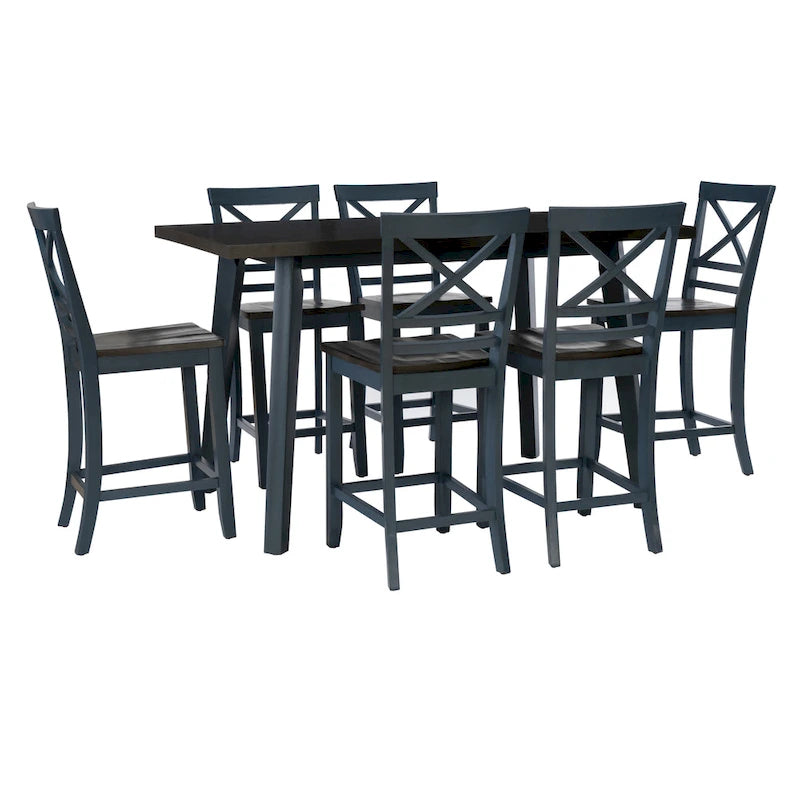 Comedor de altura de mostrador de 7 piezas, azul/gris, caucho/álamo
