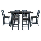 Comedor de altura de mostrador de 7 piezas, azul/gris, caucho/álamo