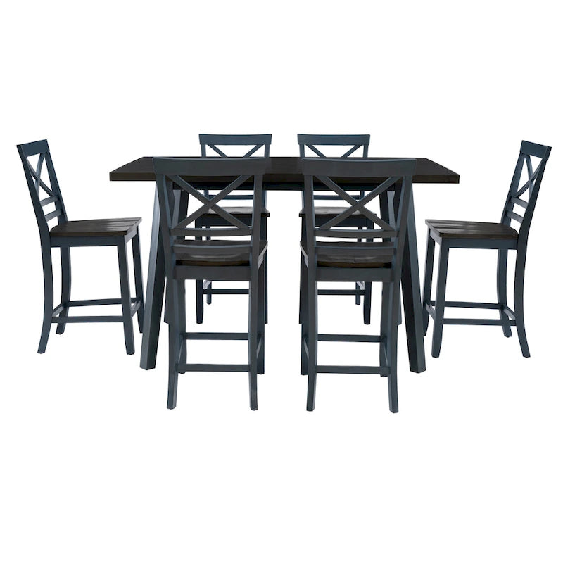 Comedor de altura de mostrador de 7 piezas, azul/gris, caucho/álamo