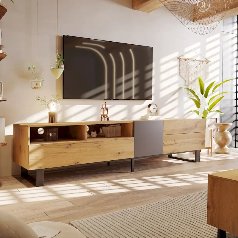 Mueble Moderno para TV de 80" con Doble Espacio de Almacenamiento