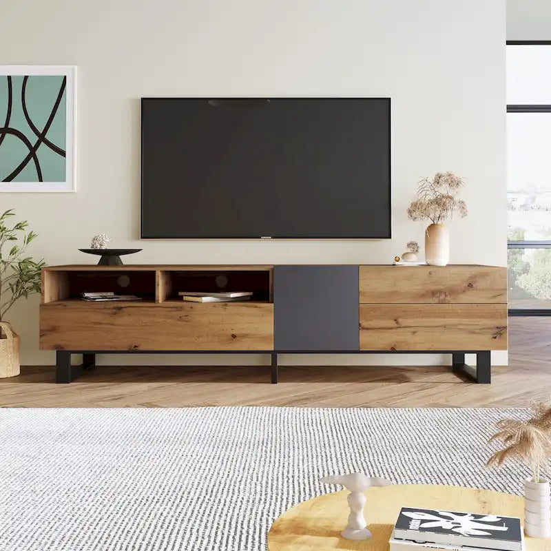 Mueble Moderno para TV de 80" con Doble Espacio de Almacenamiento