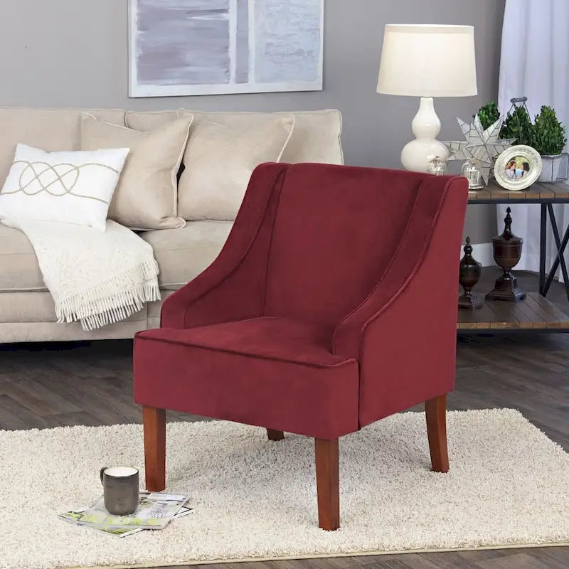 Sillón decorativo Swoop Arm de terciopelo Berry Merlot