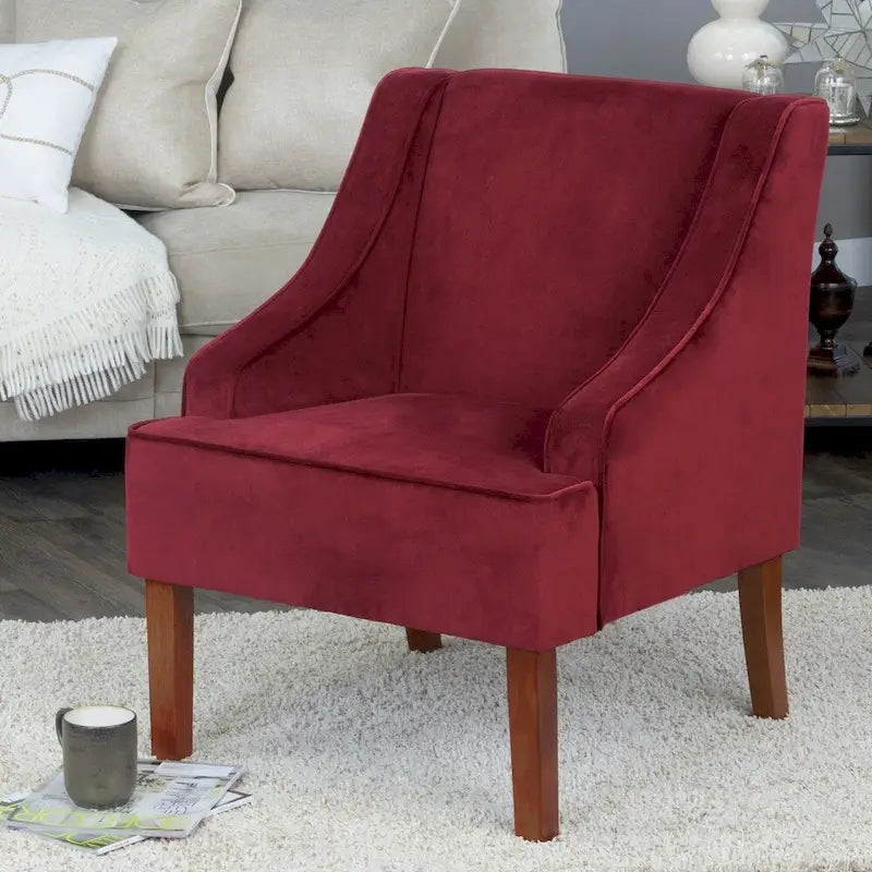 Sillón decorativo Swoop Arm de terciopelo Berry Merlot