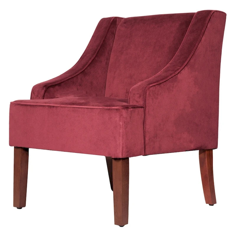 Sillón decorativo Swoop Arm de terciopelo Berry Merlot