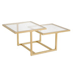 Mesa de centro de dos niveles de cristal templado con estructura metálica