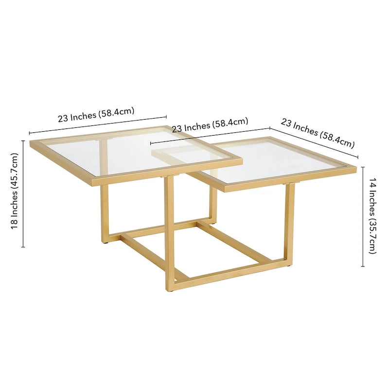 Mesa de centro de dos niveles de cristal templado con estructura metálica