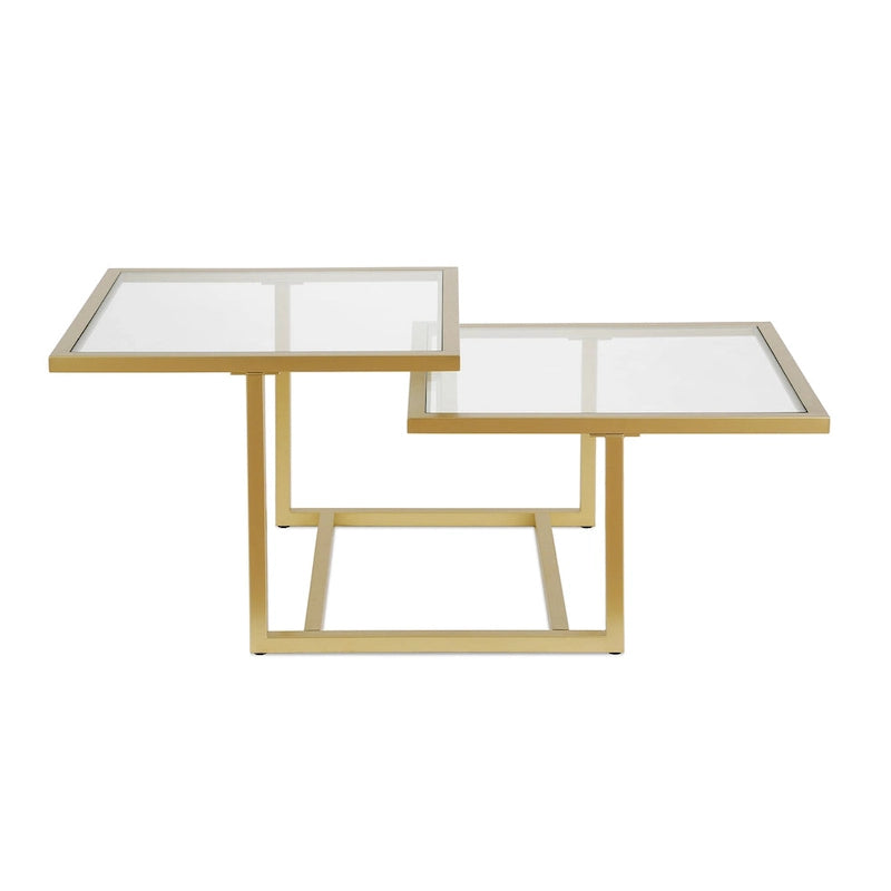 Mesa de centro de dos niveles de cristal templado con estructura metálica
