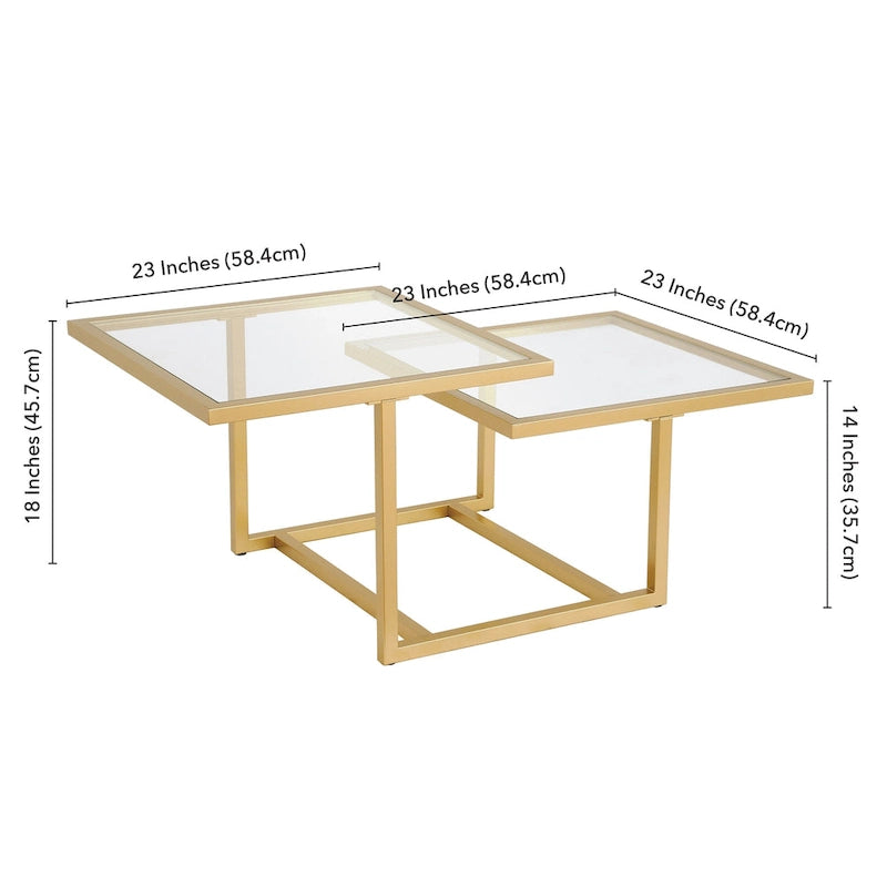 Mesa de centro de dos niveles de cristal templado con estructura metálica