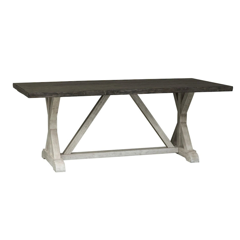 Mesa de caballete rústica blanca con acabado gris envejecido