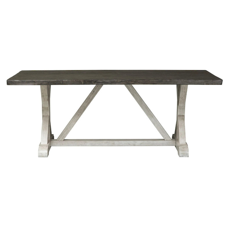 Mesa de caballete rústica blanca con acabado gris envejecido